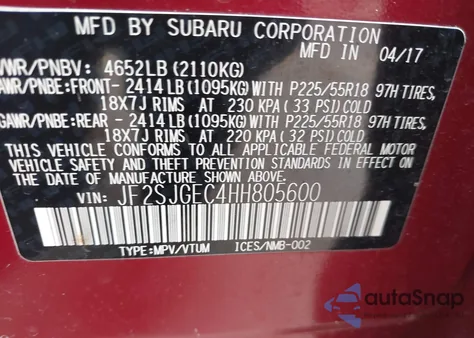 2017 Subaru Forester 2.0Xt Premium z USA, uszkodzony, nr VIN JF2SJGEC4HH805600